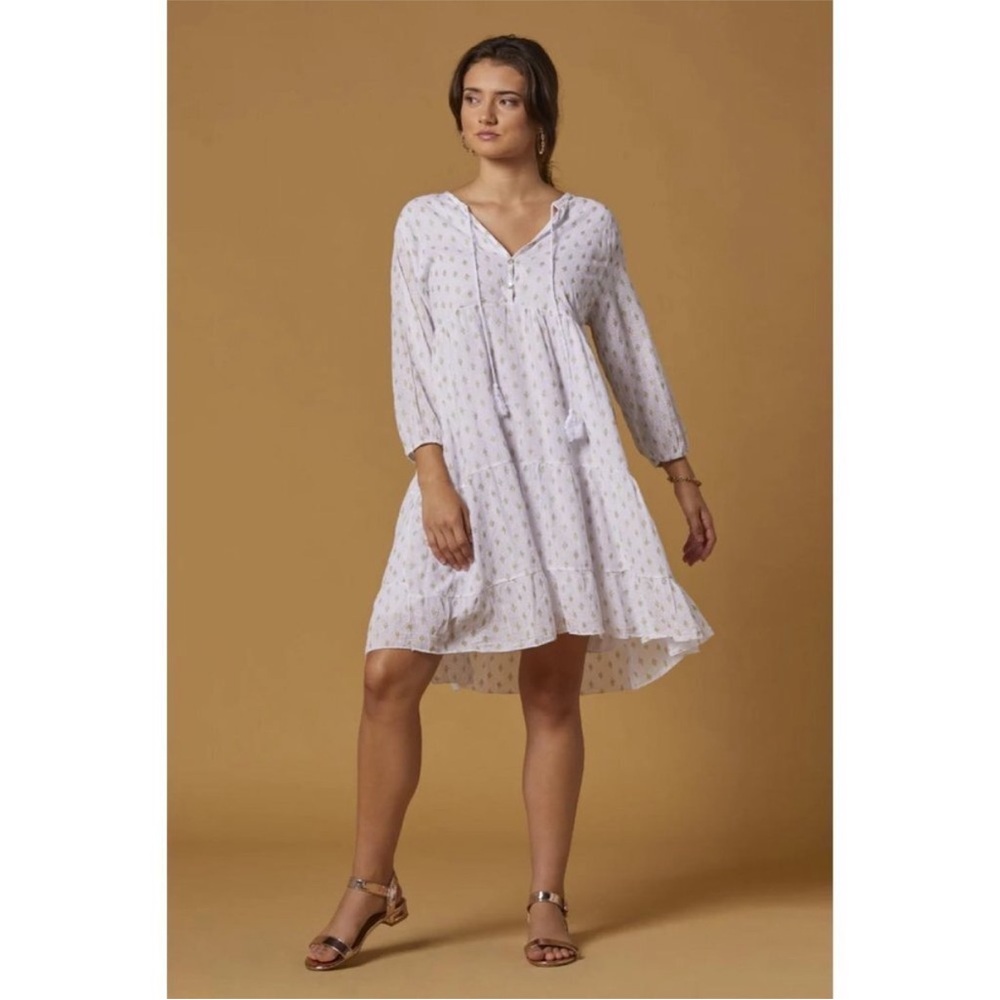 Scandal Italy Ordell Tunic Dress M Cotton Gold Print Long Sleeve Boho